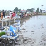 ड्रोन मार्फत मल छरेर मेसिन मार्फत रोपियो धान